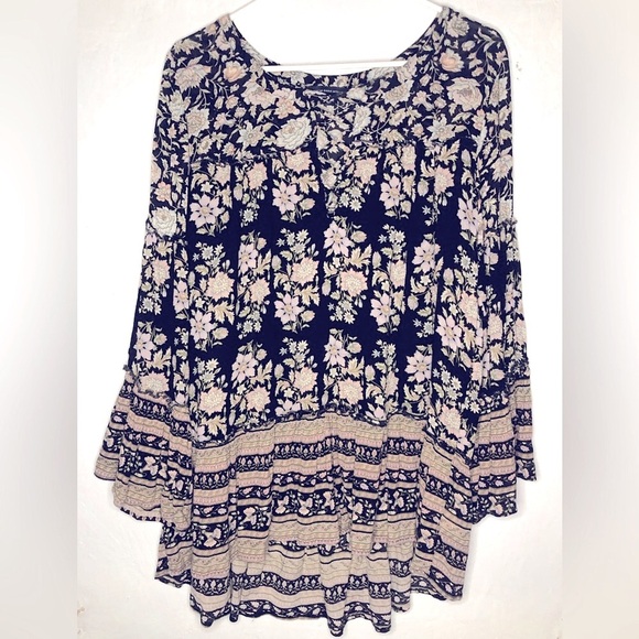 American Eagle Outfitters Dark Floral boho Grunge Tunic Top Blouse Size Medium - Picture 3 of 7